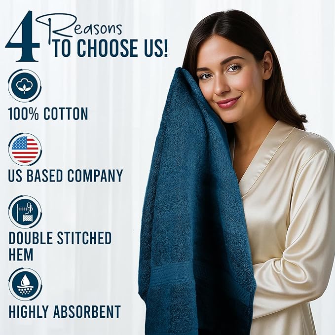 RIVERSIDE 100% Ring Spun Cotton Large Bath Towels Set of 4, 27 x 54 – Quick Dry, Soft & Highly Absorbent Towels for Shower & Bathroom – Luxury 600 GSM Towels for Home, Spa, Gym, Hotel, Blue Opal