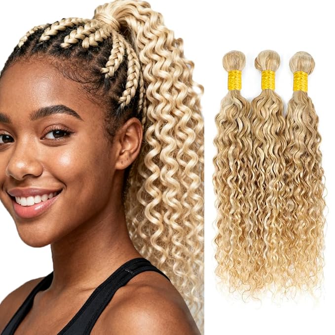 26 28 30 inch Blonde Bundles Human Hair 613 Bundles P27613 Water Wave Bundle 613 Wet and Wavy Bundle Human Hair 150g
