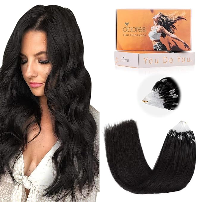 DOORES Microlink Hair Extensions Human Hair, Natural Black 18 Inch 50g/50s, Straight Micro Loop Extensions Remy