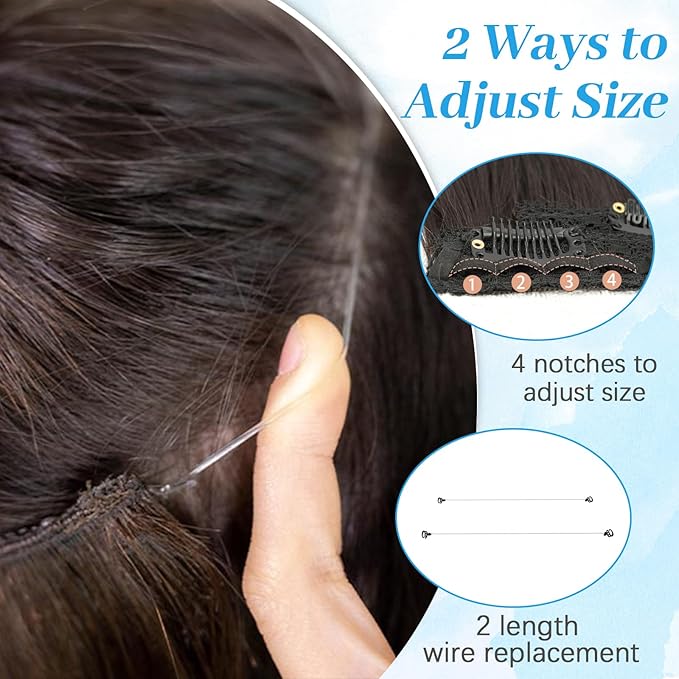 KooKaStyle Invisible Wire Hair Extensions Long Wavy Layered Synthetic Hair Extensions with Transparent Wire Adjustable Size 6 Secure Clips Honey Blonde Hairpieces for Women 20 Inch