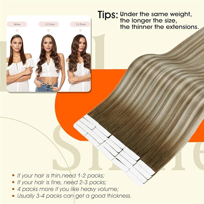 Full Shine Tape in Extensions Human Hair Color 3/8/22 Balayage Tape Extensions Human Hair 22Inch Long Straight Skin Weft 50G Seamless Invisible Extension Cuticles Aligned Natural 20Pcs