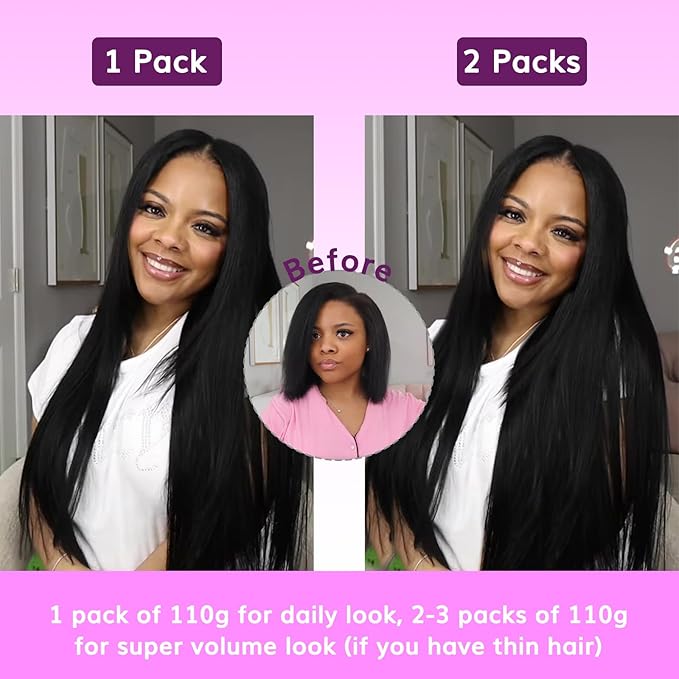 IDN BEAUTY Seamless Clip In Hair Extensions Human Hair, Straight 22 Inch 110g 7pcs Natural Black Real Virgin Human Hair Seamless Clip Ins For Black Women PU Weft Invisible Edge