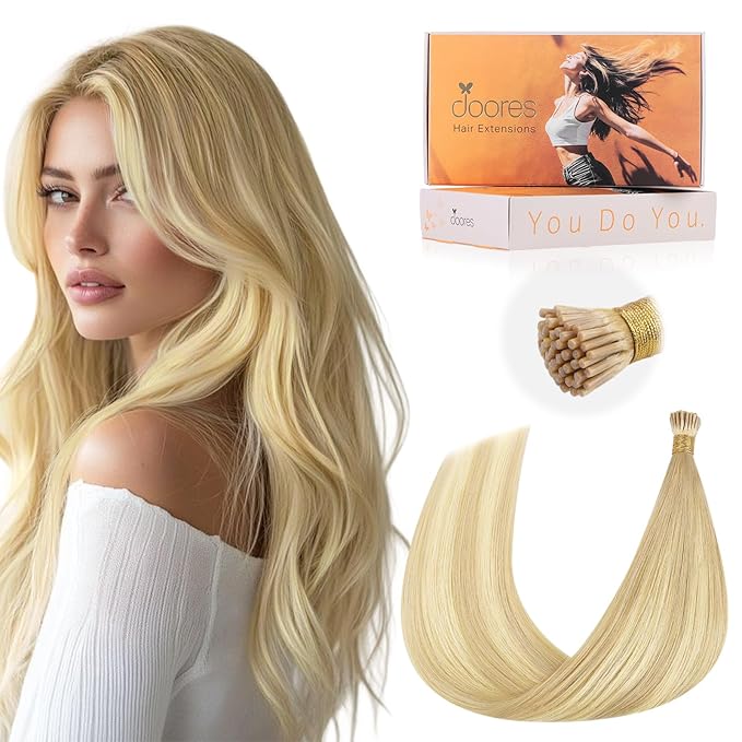 DOORES I Tip Human Hair Extensions Natural Hair, Drity Blonde Mixed Platinum Blonde 50g/100s 14 Inch, Hair Extensions Real Human Hair Virgin Human Hair