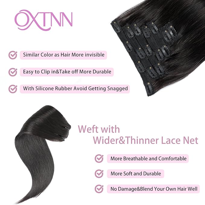 Clip in Hair Extensions Real Human Hair Natural Black 16 inch 7pcs 70g/Pack, Human Hair Clip in Extensions, Salon-Grade Quality, Easy Comfort Wear for Women (#1B, 16 inch)