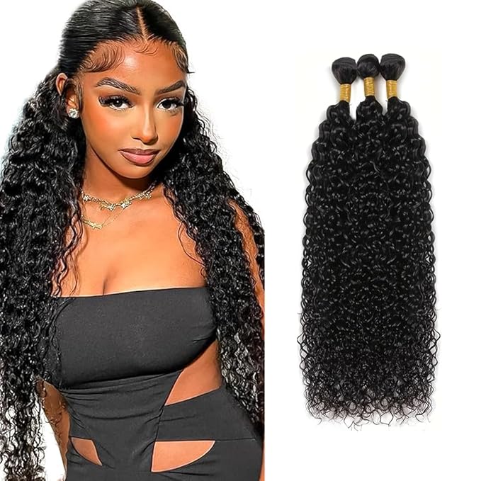 30 32 34 inch Curly Bundles Human Hair Kinky Curly Bundles Wet and Wavy Human Hair Bundle Double Weft #1B Color 150g