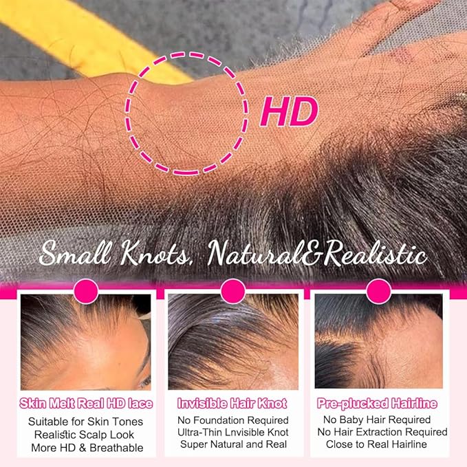 20 Inch 13x6 0.1mm SKINLIKE Ultra Thin Invisible HD Frontal Body Wave Transparent Lace Frontal Closure Melt Into Skin Easily，Pre Plucked With Baby Hair 12A Grade Brazilian Human Hair