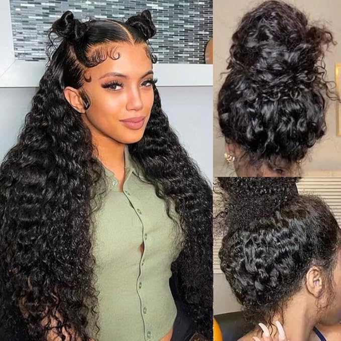 360 Lace Front Wigs Human Hair 220% Density 360 Deep Wave HD Human Hair Wigs Pre Plucked With Baby Hair 360 Brazilian Virgin Water Wave Curly Full Lace Wig for Women 24 Inch Natural Color