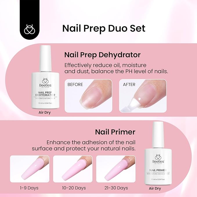 Beetles Gel Nail Kit Medium Square with Nail Dehydrator and Primer, 576Pcs Half Matte Etch-X Gel Nail Tips Solid Nail Glue Mini Nail Lamp Acrylic Nail Tips Easy DIY Nail Extension Set Gift for Women