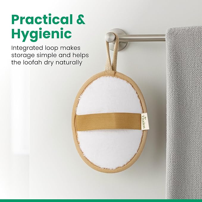 Thalen Natural Loofah Exfoliating Scrubber Body and Face - 3-Pack | Plastic-Free Loofah, No PFAS, Bath Sponge for Women, Shower Scrubber Exfoliator, Face Scrubber for Smooth Skin - Brown Cedar