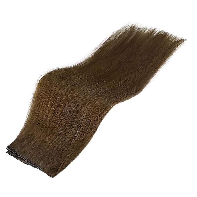 Fshine Human Hair Genius Weft Hair Extensions for Women 22 Inch 60g Light Brown Hair Extensions Sew in Brown Hair Bundle One PieceBundle Natural Weave