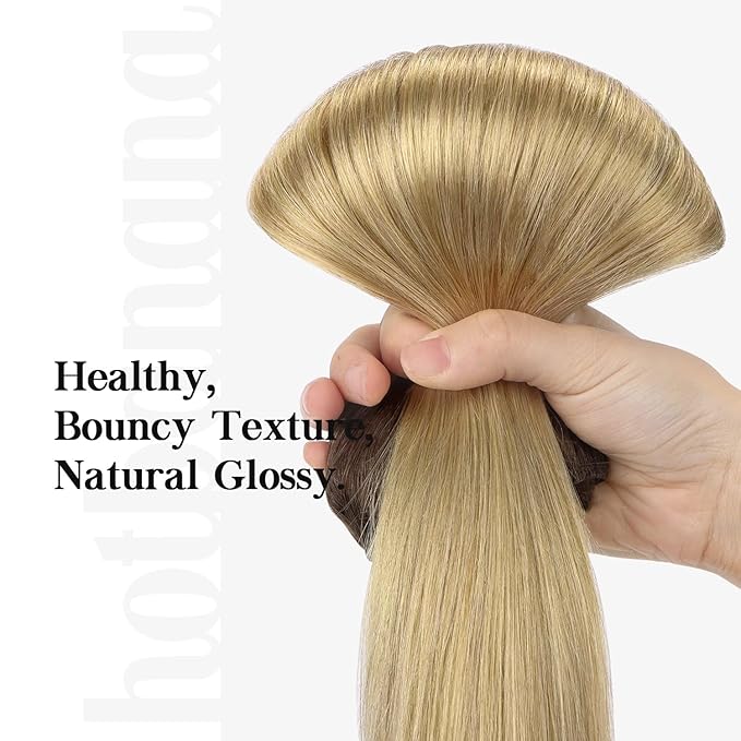 HOTBANANA Human Hair Clip in Hair Extensions, Balayage Chocolate Brown to Dirty Blonde 120g Clip in Hair Extensions Real Human Hair Straight Remy Hair Clip Ins Dark Roots Ombre 18 Inch 7pcs