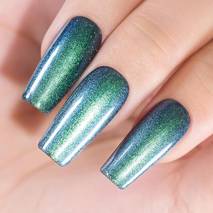 RARJSM Chameleon Glitter Gel Nail Polish Blue to Green Color Changing Pigments Gel Polish 15ML Multichrome Holographic Sparkle Shimmer Nail Gel Varnish Soak Off Curing Requires DIY at Home Salon