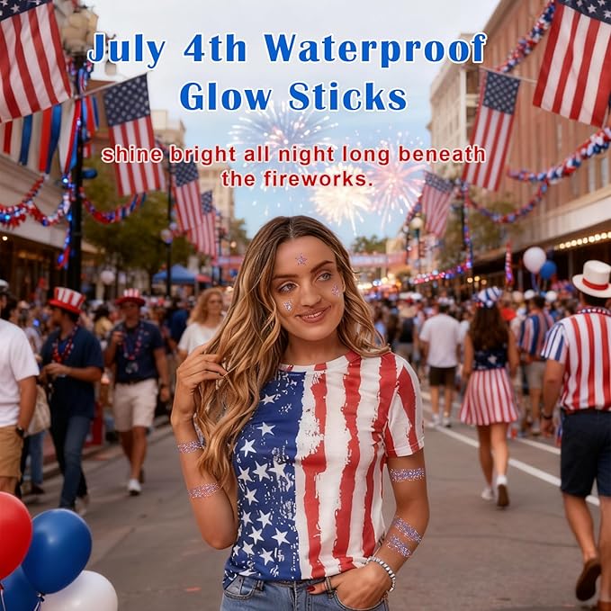 Red Blue and White Body Glitter Stick, 4th of July Independence Day Accessories, Waterproof Face Body and Hair Glitter Makeup, Patriotic Day Memorial Day Glitter Makeup for Women and Girls