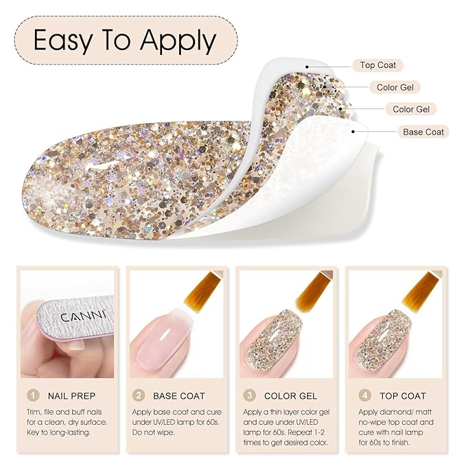 CANNI Glitter Gel Nail Polish 1pcs 9ml Soft Amber Sparkle Soak Off UV LED Nail Gel Dawn Crystal Flash Series Nail Art Manicure Salon DIY