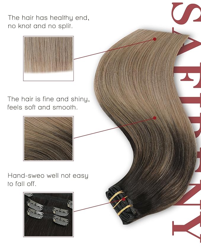 Clip in Hair Extensions Real Human Hair 7pcs 160g 22 Inch Balayage Dark Brown To Dirty Blonde Double Drawn Human Hair(#2/6/18, 22")