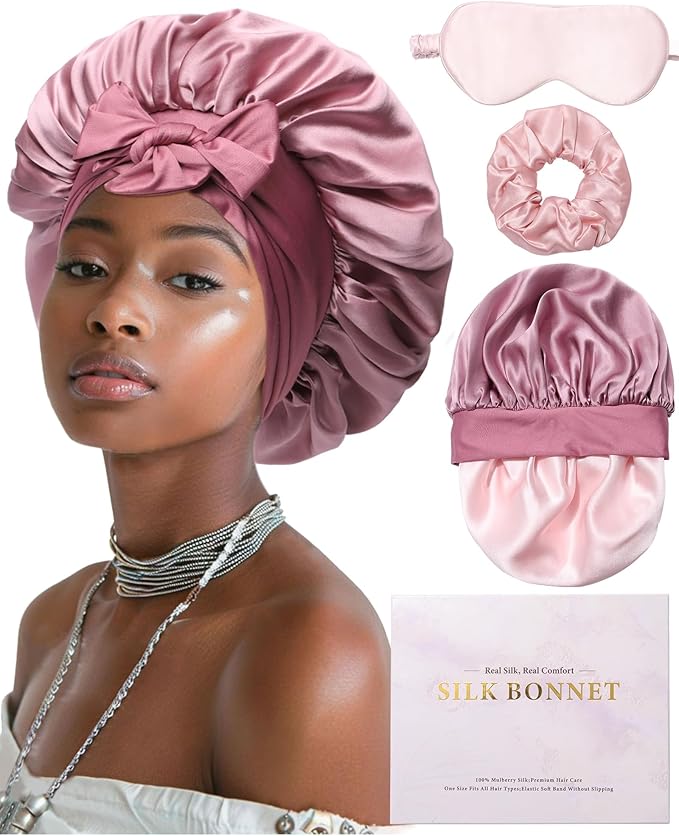 Mulberry Silk Bonnet Sleeping Women Curly Hair Bonnets Tie Band Double Layer Reversible Sleep Bonnet Silk Hair Wrap Sleep Cap