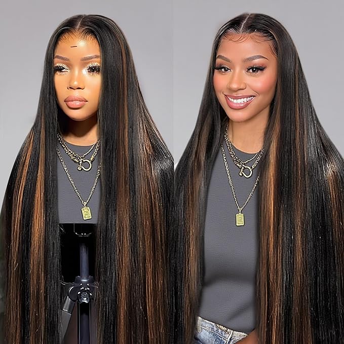 AMIRTY Ombre Straight Lace Front Wig Human Hair Pre Plucked Pre Cut Glueless Wigs Human Hair Bleached Knots 9x6 HD Lace Front Wigs Human Hair 32Inch