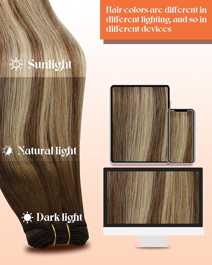 Sunny Hair 24inch Sew in Hair Extensions Real Human Hair Balayage Weft Human Hair Extensions Light Brown Ombre Platinum Blonde Sew in Bundles Human Hair Long Remy Hair Bundle for Party 100g