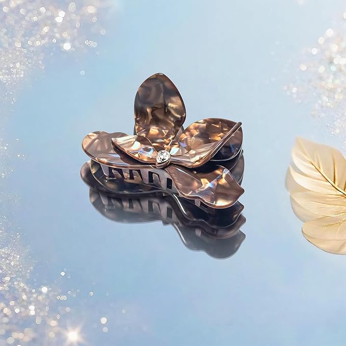 Flower Hair Claw Clips,Acetate Flower Hair Clips Cute Large Hawaiian Claw Clips for Women,3.82 Inch, Durable Design for Thick or Thin Hair (Dark Coffee)