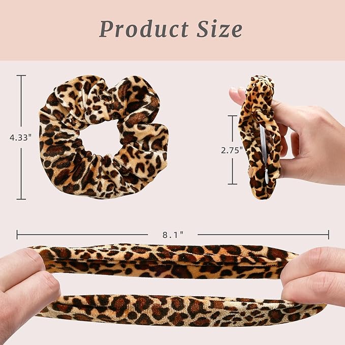 Velvet Scrunchies with Zippers Pocket, 8 Pcs Velvet Soft Hair Ties, Hidden Pocket Hair Scrunchies Accessories for Women Girls, Ponytail Holder Secret Compartment Items (Coffee Leopard Print)