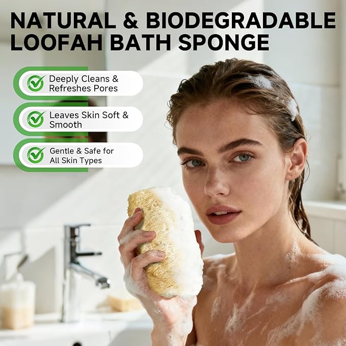 Natural & Biodegradable Loofah Bath Sponge - Deep Exfoliation for Soft Skin, Eco-Friendly Body Scrubber,Shower Loofah Exfoliator & Multipurpose Cleaner (Pack of 4)