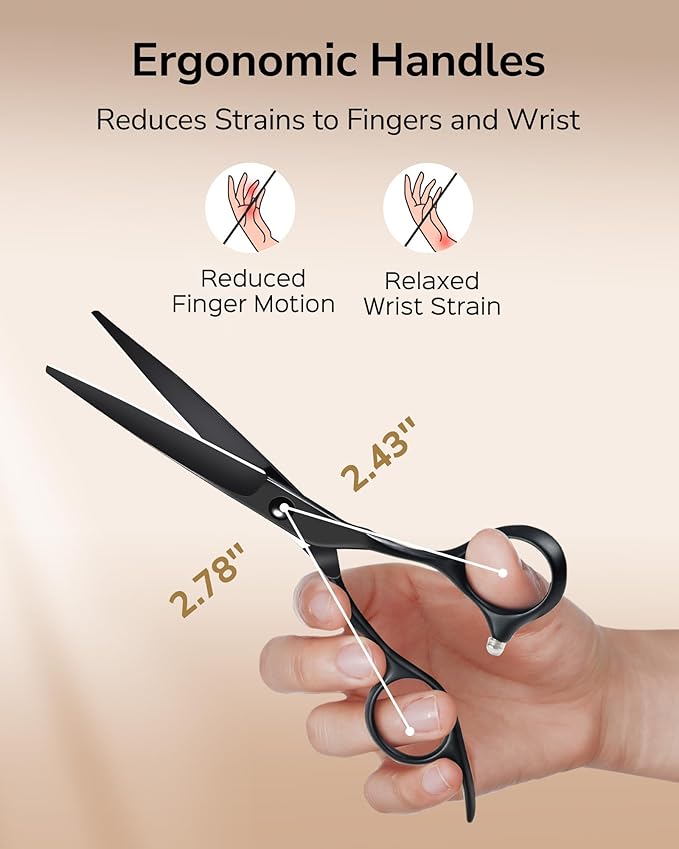 ULG Professional Hair Cutting Scissors 6.5 Inch – Japanese Stainless Steel Barber Shears for Salon & Home Haircut, Ergonomic Offset Handles with Silencer, Hand-Honed Sharp Blades, Matte Black
