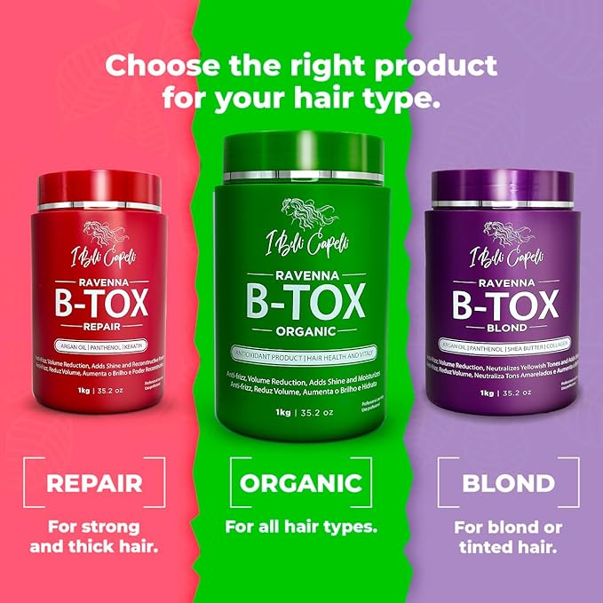 I Belli Capelli Ravenna Organic B-tox Hair Treatment Kit- 1kg/35.02 oz Hair B-tox + 300ml/10.1 fl.oz Anti-Residue Shampoo