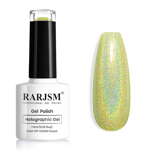 RARJSM Holographic Nail Polish Light Green Gel Polish Unicorn Effect Nail Gel 7.5ML Curing Required Nail Art Colors Home Manicure