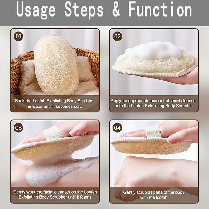 Exfoliating Natural Loofah Sponge Back Scrubber for Shower, Exfoliating Sponge for Shower, Bath Shower Scrubber for Men and Women