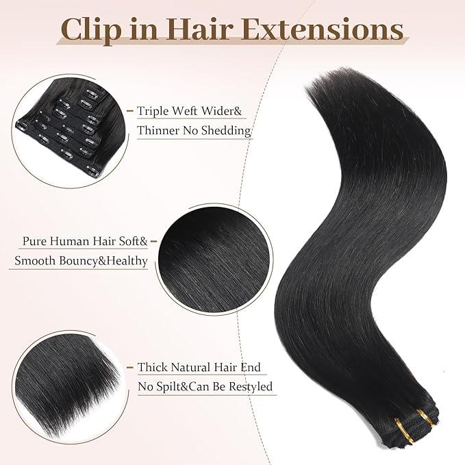 Sisily Clip in Hair Extensions Real Human Hair,18 inch 120g, Natural Straight Human Hair Clip in Extensions for Black Woman, Soft Straight 7pcs Per Set with 16 Clips Double Weft