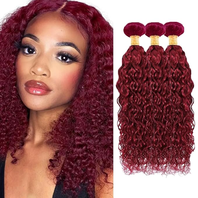 150g Burgundy Bundles Human Hair 99j Water Wave Bundles 16 18 20 inch Red Human Hair Bundle Burgundy Water Wave Bundle