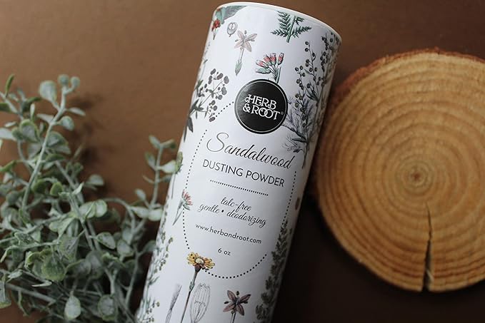 Sandalwood Talc-Free Dusting Powder with Arrowroot, Oats, Zinc & Magnesium - Body & Foot Powder for Women, Chafing & Deodorizing (Sandalwood)