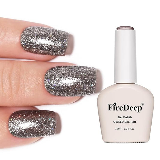 Black Gel Polish Glitter Hema Free 0.34 OZ Same Color Same Top Cover Black Reflective Sparkle UV Polish Christmas Manicure Art DIY