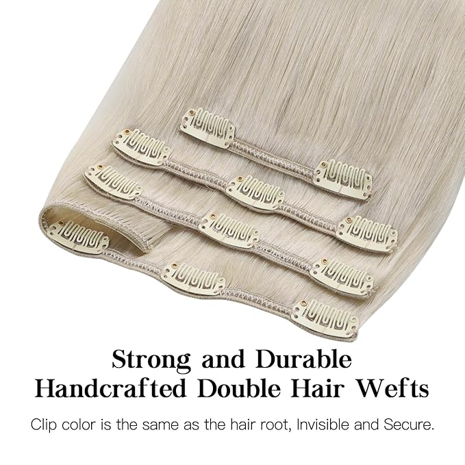 HOTBANANA Human Hair Clip in Hair Extensions, Grey 120g Clip in Hair Extensions Real Human Hair Straight Remy Hair Clip in Hair Extensions 20 Inch 7pcs