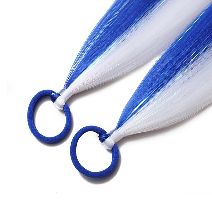 White and Blue Hair Extensions for Braids Ponytail Extension 2 Packs, 20 inch Crazy Hair Day Accessories for Women, DIY Festival Wacky Rave Braids for Women,Tinsel Mixed