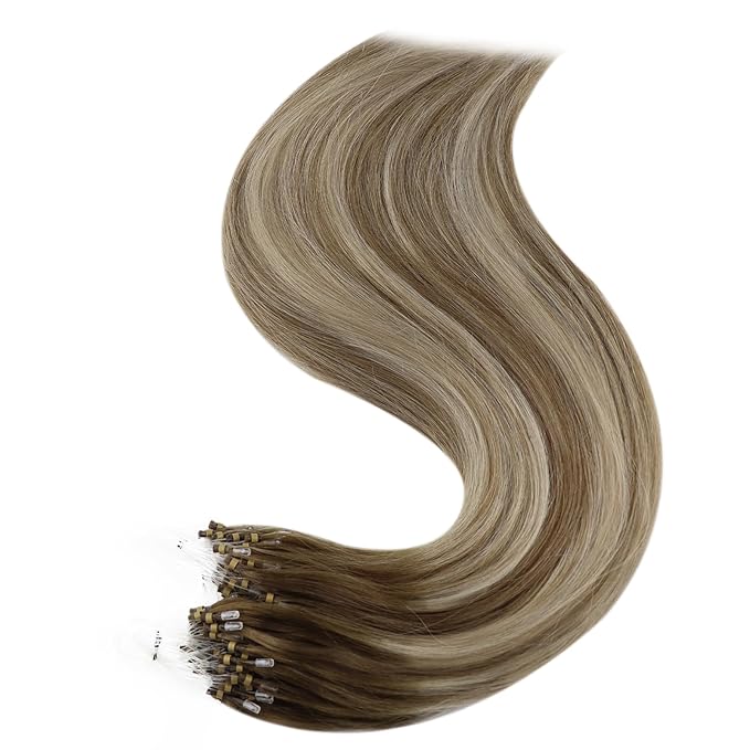 Full Shine Micro Link Human Hair Extensions Brown and Blonde Balayage Human Hair Micro Ring Hair Extensions Human Hair 24 Inch Prebonded Extensions for Women 50 Grams