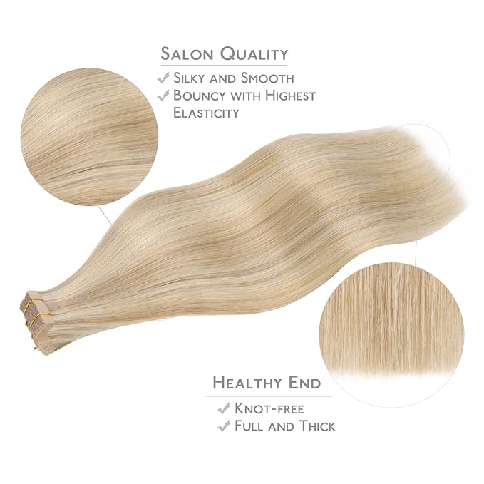 WENNALIFE Tape in Hair Extensions Human Hair, 20pcs 50g 22inch Dirty Blonde Highlighted Bleach Blonde Remy Hair Extensions Straight