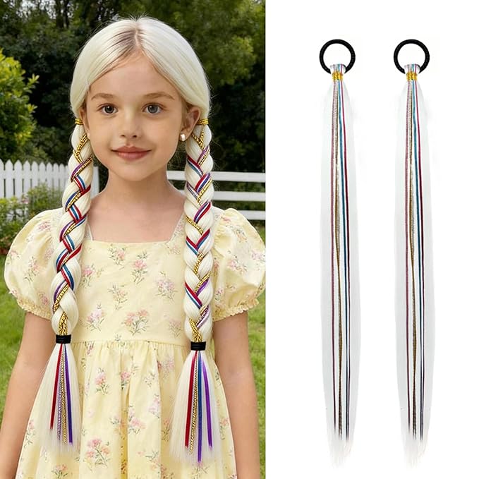 2 Pack Braid Ponytail Extensions, 26 Inch Braided Ponytail Wig with Elastic Tie for Girls (Grey, 26 Inch)