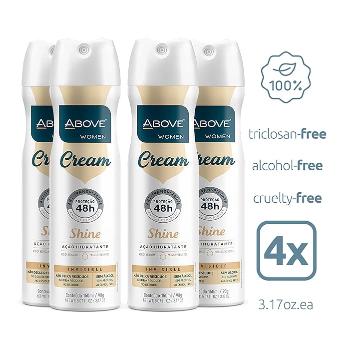 ABOVE 48 Hours Antiperspirant Deodorant Set, Cream Shine, 4 Pcs- Spray Deodorant for Women - Patchouli, Oak Musk, and Citrus Notes - Stain-Free