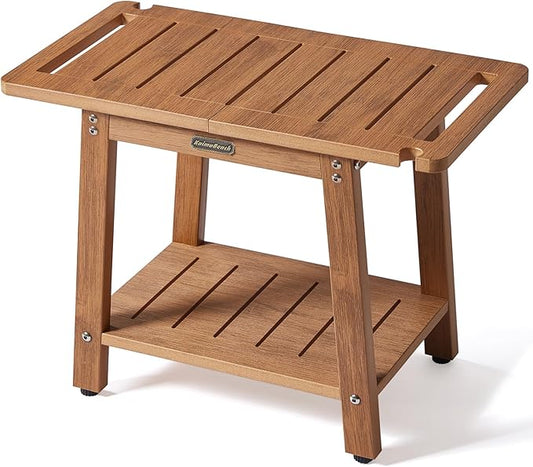 Heavy Duty HDPS Shower Bench Seat with Shelf, Large Shower Stool for Inside/Outdoor Use, Brown, 500LBS Weight Capacity