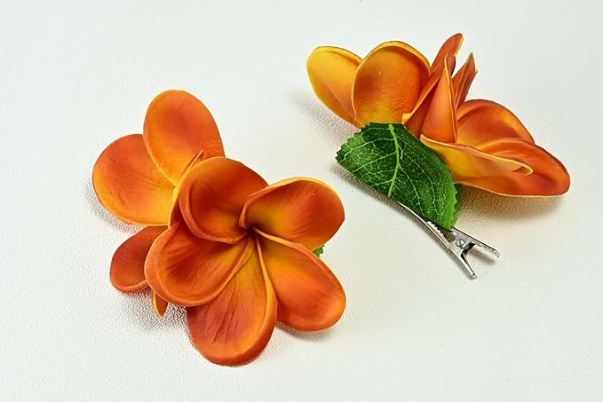 Pack of 2 Real Touch Flowers Hawaiian Flower Hair Clips Plumeria Hibiscus Hair Clips Handmade Hair Accessories for Beach Wedding Bridal Party Mother's Day Women Girls Holiday Gifts (c-825, 2pcs)