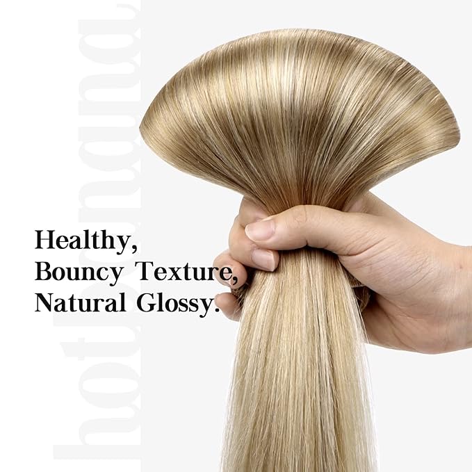 HOTBANANA Human Hair Clip in Hair Extensions, Ash Brown Highlighted Golden Blonde Hair Extensions 120g Clip in Hair Extensions Real Human Hair Straight Remy Hair Clip Ins 22 Inch 7pcs