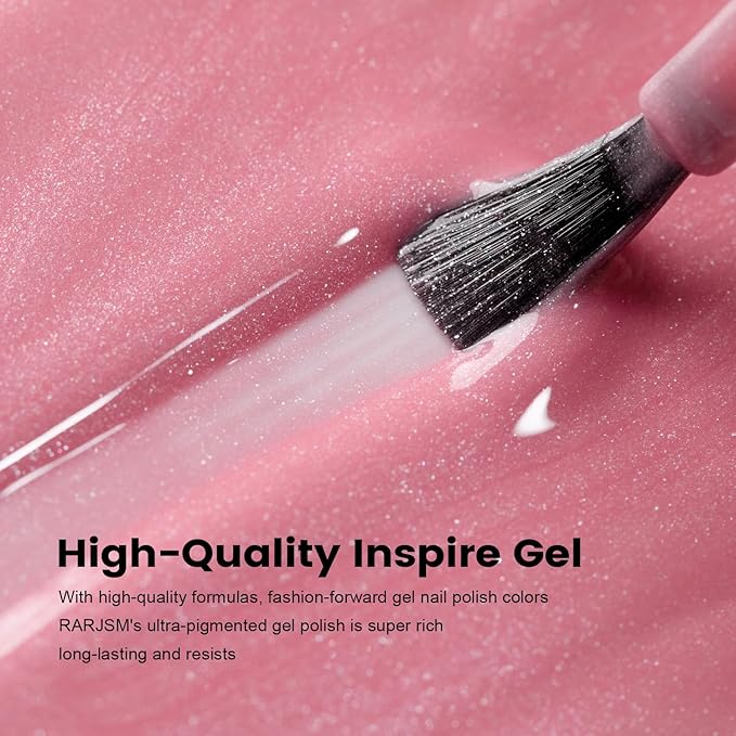 RARJSM Nude Flamingo Pink Gel Nail Polish Natural Pink Pearl Silver Glitter Clear Sheer Gel Polish 15ml UV LED Soak Off Transparent Shimmer Color Home Salon French Manicure Varnish Curing Requires