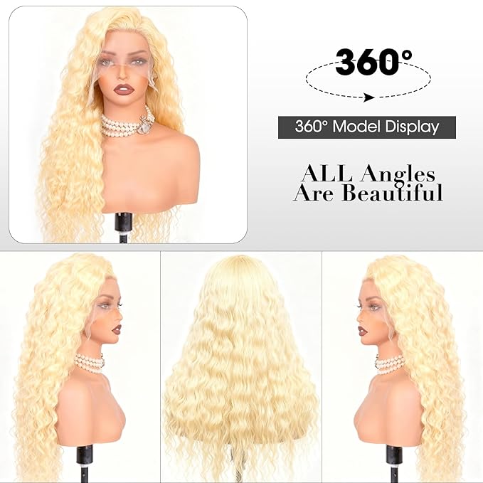 20 Inch 13x6 Lace Front Wigs Human Hair 613 Deep Wave Blonde 13x6 HD Lace Front Wigs Human Hair 200% Density Pre Plucked with Baby Hairs Wigs For Women Female