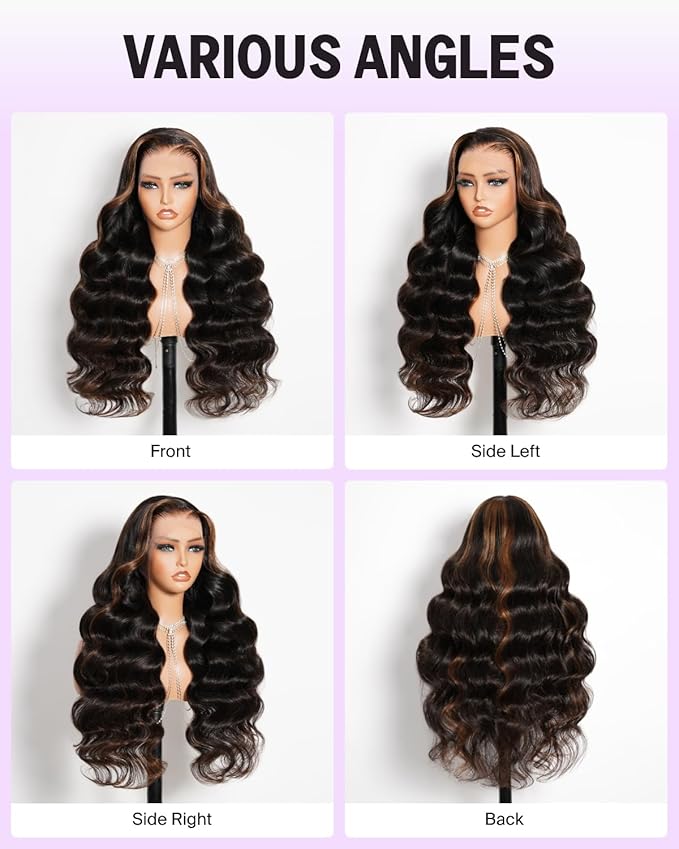 Megalook Ombre Body Wave Lace Front Wigs Human Hair Preplucked Prebleached Human Hair Wig 13x4 HD Lace Front Wigs for Black Women 210 Density Highlight Frontal Wig 24 Inch 1B/30
