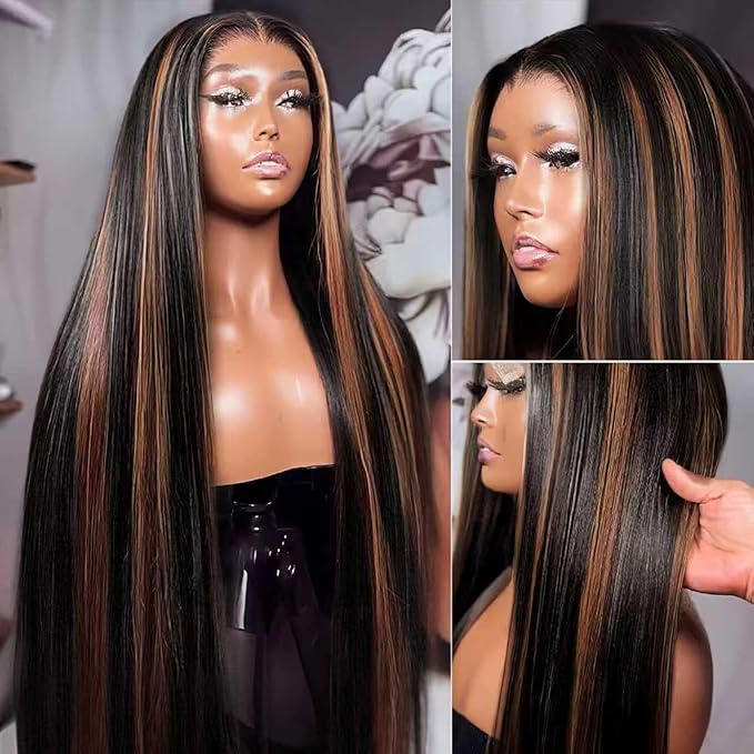 AMIRTY Ombre Straight Lace Front Wig Human Hair Pre Plucked Pre Cut Glueless Wigs Human Hair Bleached Knots Highlight 9x6 HD Lace Front Wigs Human Hair 20Inch