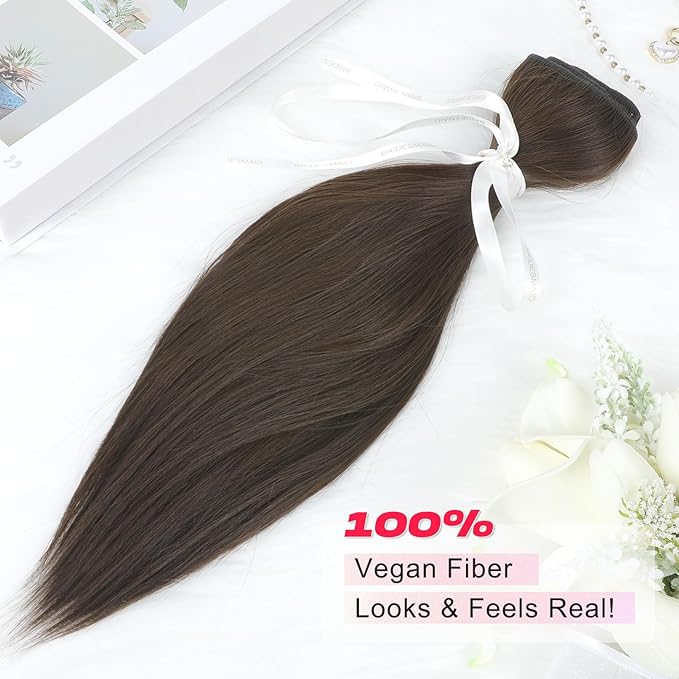Hair Extensions, 14" Short Clip in Hair Extensions 4PCS Straight Natural Soft Synthetic Hairpiece for Women - Chocolate Brown