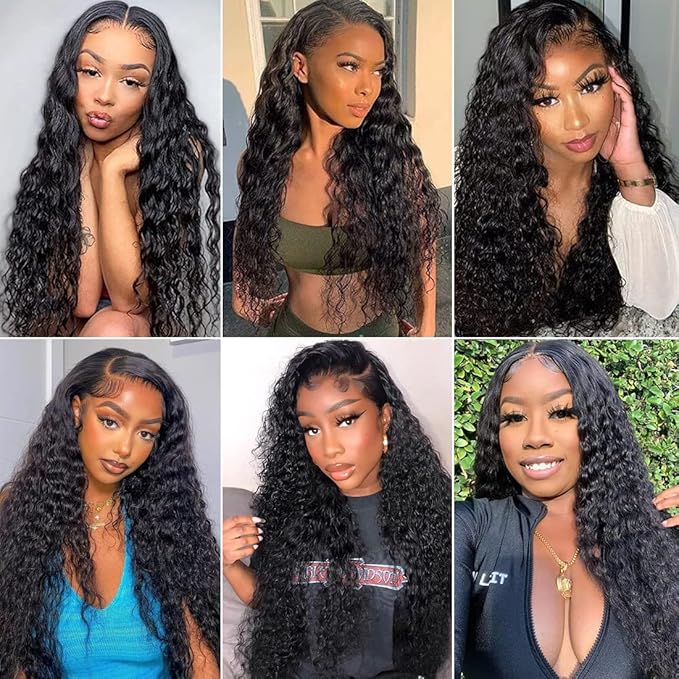 Lace Frontal Wigs Human Hair Water Wave Wig HD Transparent Lace Front Wigs Human Hair Wet and Wavy Virgin Hair Wigs Pre Plucked Hairline with Baby Hair Deep Wave Human Hair Wigs for Women 20