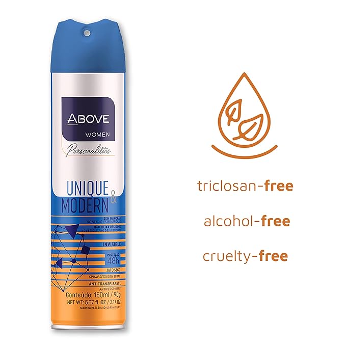 ABOVE Unique and Modern - 48 Hours Personalities Antiperspirant Deodorant for Women - Notes of Jasmine and Sandalwood - Dry Spray Protects Against Sweat and Body Odor - Alcohol Free - 3.17 oz