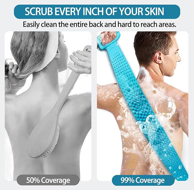 Inmorven Exfoliating Back Scrubber for Shower with Handles, 30 Inch Double-Sided Back Exfoliator Body Scrub Towel, Exfoliating Washcloth Bath Tool for use in Shower, to Clean Skin for Men & Women